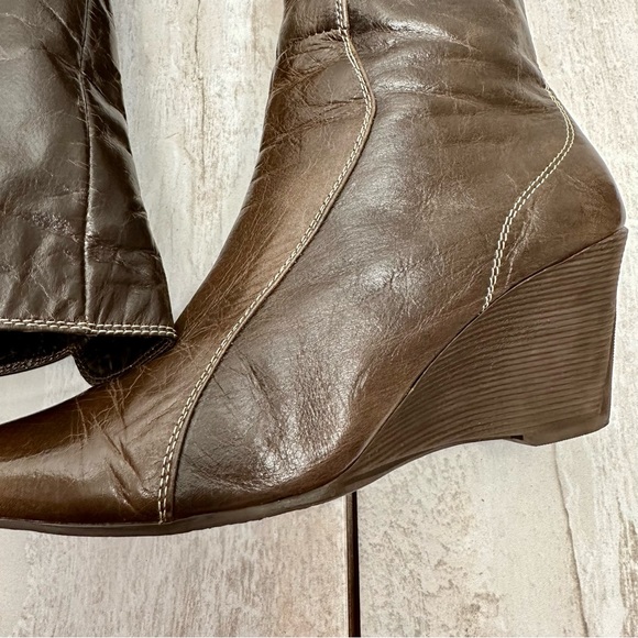 Tellenzi Womens Sz (37) 6 Wedge Heel Brown Leather Knee Boots Boho Witchy Strega - Picture 5 of 16